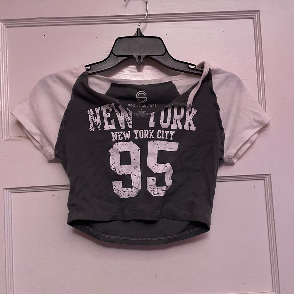 Gray and White Crop Top